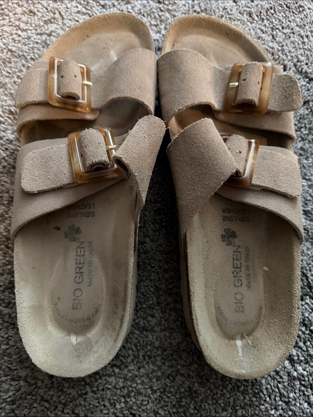 Women’s Double Buckle Suede Sandals — Tan